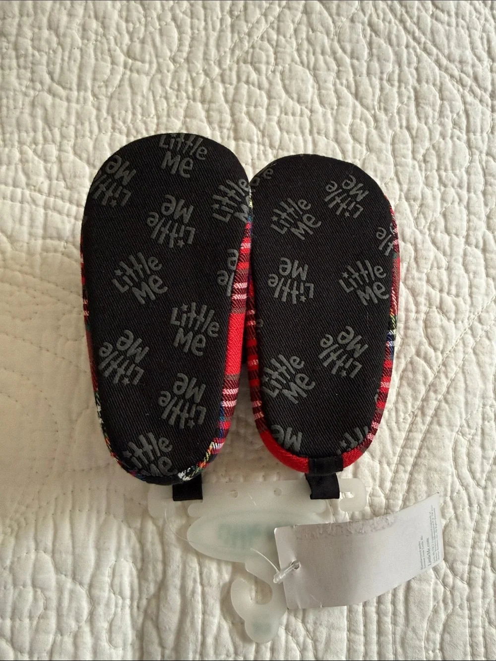 ✅Little Me Red Plaid Baby Shoes with Black Bows